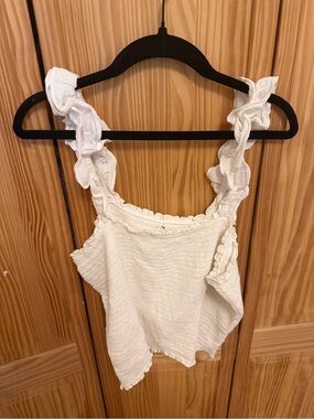 Aerie Women’s White Ruffle Strap Tank Top - Casual Summer Layer